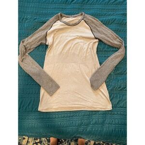 Lululemon Rulu Long Sleeve Shirt Heathered Gray White Raglan Athleisure Top